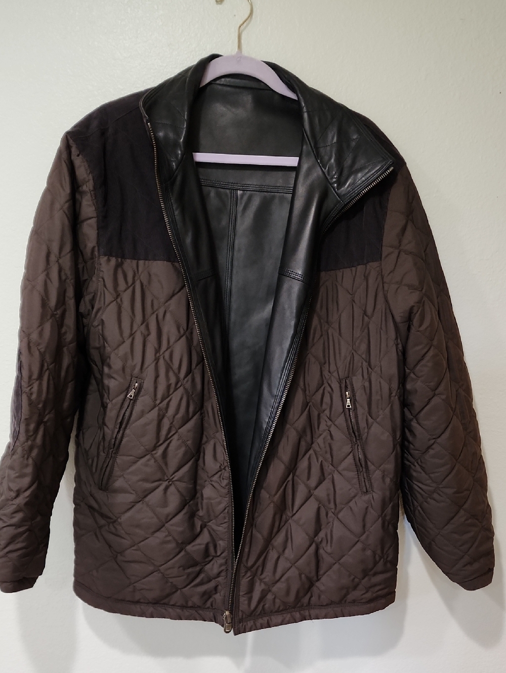 Faconnable Jacket Lambskin Leather Reversible Chore Coat Corduroy Brown size L - Picture 8 of 14